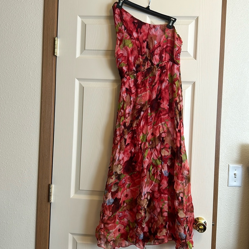 LARA G Floral Silk Blend One Shoulder Dress